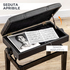 Piano Stool with Adjustable Height and Storage in Wood and Faux Leather, 63x35x46-56cm, Black