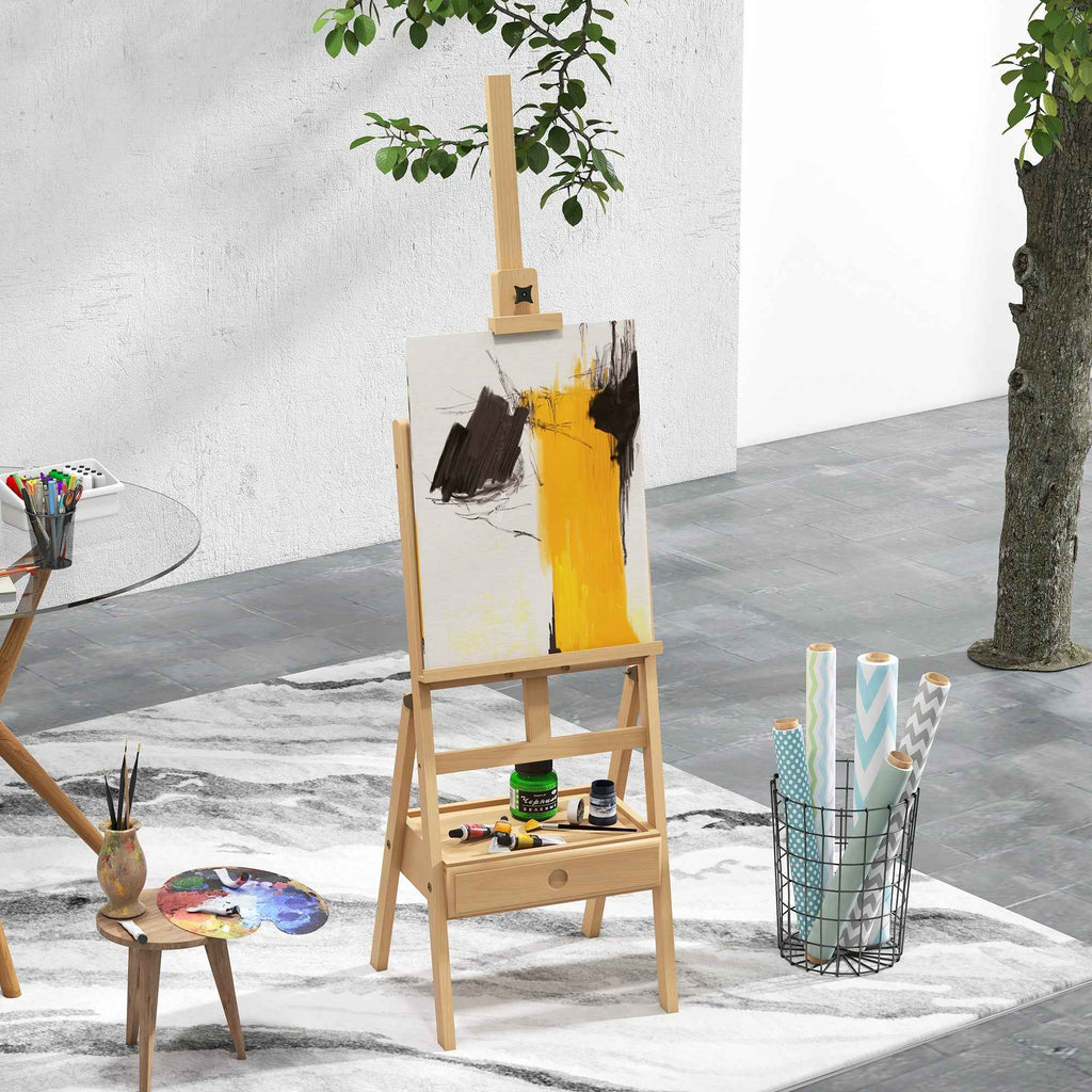 Vinsetto Height-Adjustable Painter's Easel with Drawer, Beech Wood, 43.5x43x150-190 cm