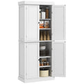Tall Kitchen Cabinet with 6 Adjustable Shelves and 2 Wooden Doors, 76x40.5x184 cm, White