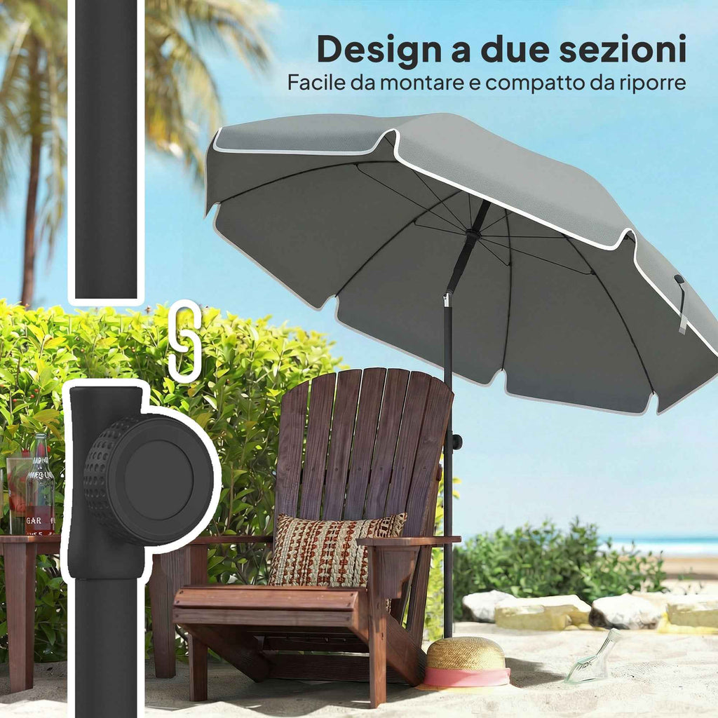 Outsunny Tilting Beach Umbrella with Anchor and Bag, Ø150x185 cm, Dark Grey