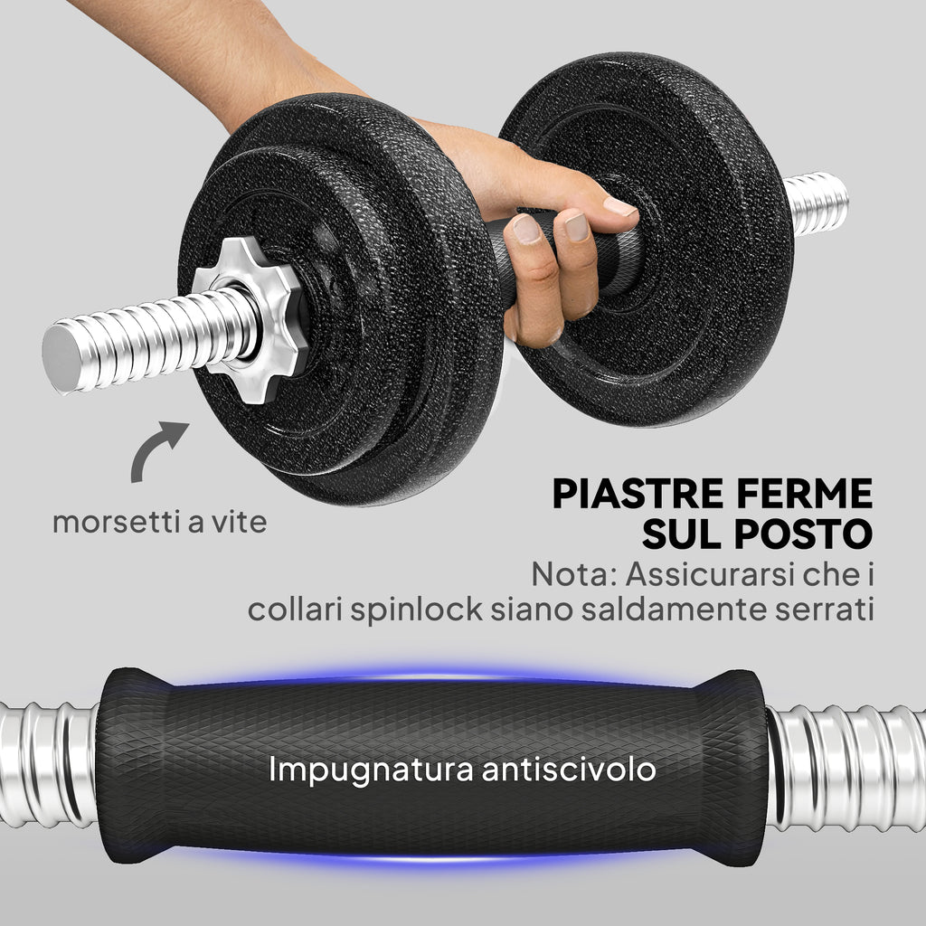 SPORTNOW 20kg Weight and Barbell Set with Non-Slip Grips, 8 Weight Discs, Barbell Bar and 2 Steel Dumbbell Bars