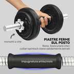 SPORTNOW 20kg Weight and Barbell Set with Non-Slip Grips, 8 Weight Discs, Barbell Bar and 2 Steel Dumbbell Bars