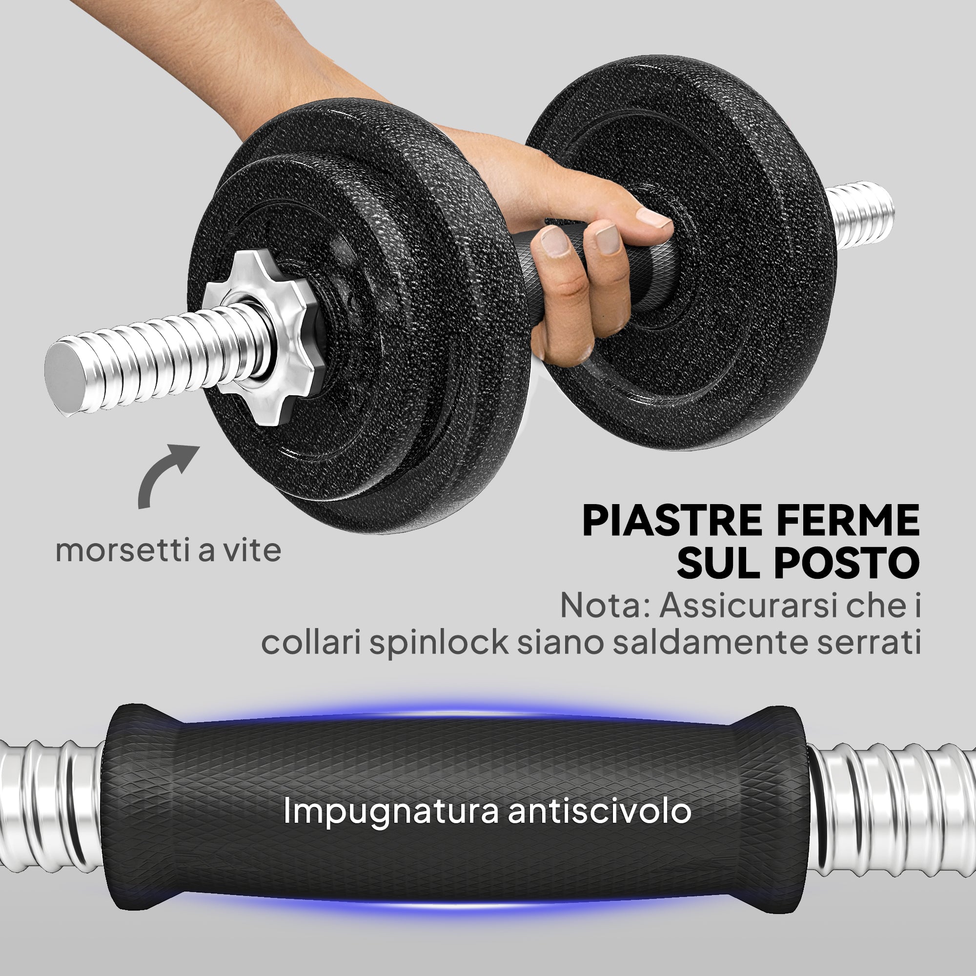 SPORTNOW 20kg Weight and Barbell Set with Non-Slip Grips, 8 Weight Discs, Barbell Bar and 2 Steel Dumbbell Bars