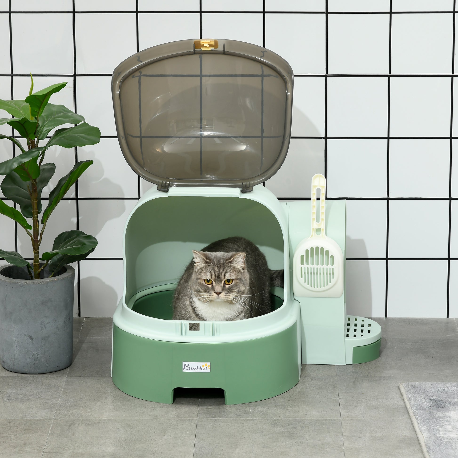 PAWHUT CLOSED CAT WITH WITH OABLE COVER AND PUBLISHING TONE, 52x60x42cm, Green - Borgè