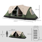 6 Person Camping Tent with 2 Separate Rooms, Polyester and Fiberglass, 450x215x180 cm, Dark Green