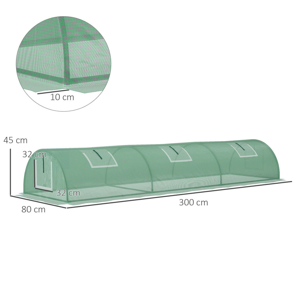 Small Greenhouse with 5 Windows and Central Grid, in Steel, PE and PP, 300x80x45 cm, Green