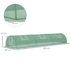 Small Greenhouse with 5 Windows and Central Grid, in Steel, PE and PP, 300x80x45 cm, Green
