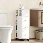 HOMCOM Space-Saving Bathroom Cabinet with Wheels, 3 Drawers and 5 Compartments with Adjustable Shelves, 20x40x80 cm, White