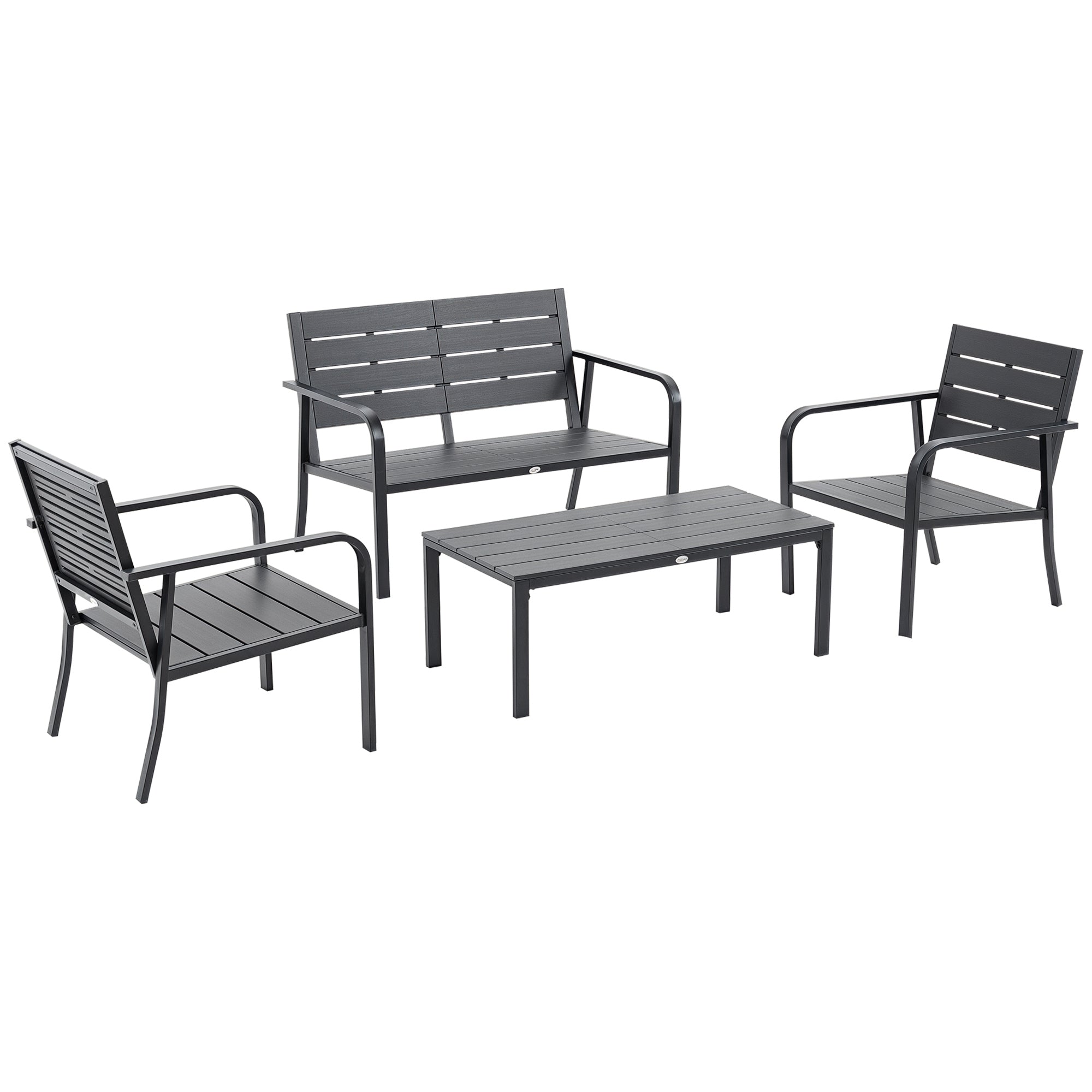 4-Piece Garden Lounge Set with 2-Seater Bench, 2 Armchairs and Coffee Table, Dark Grey