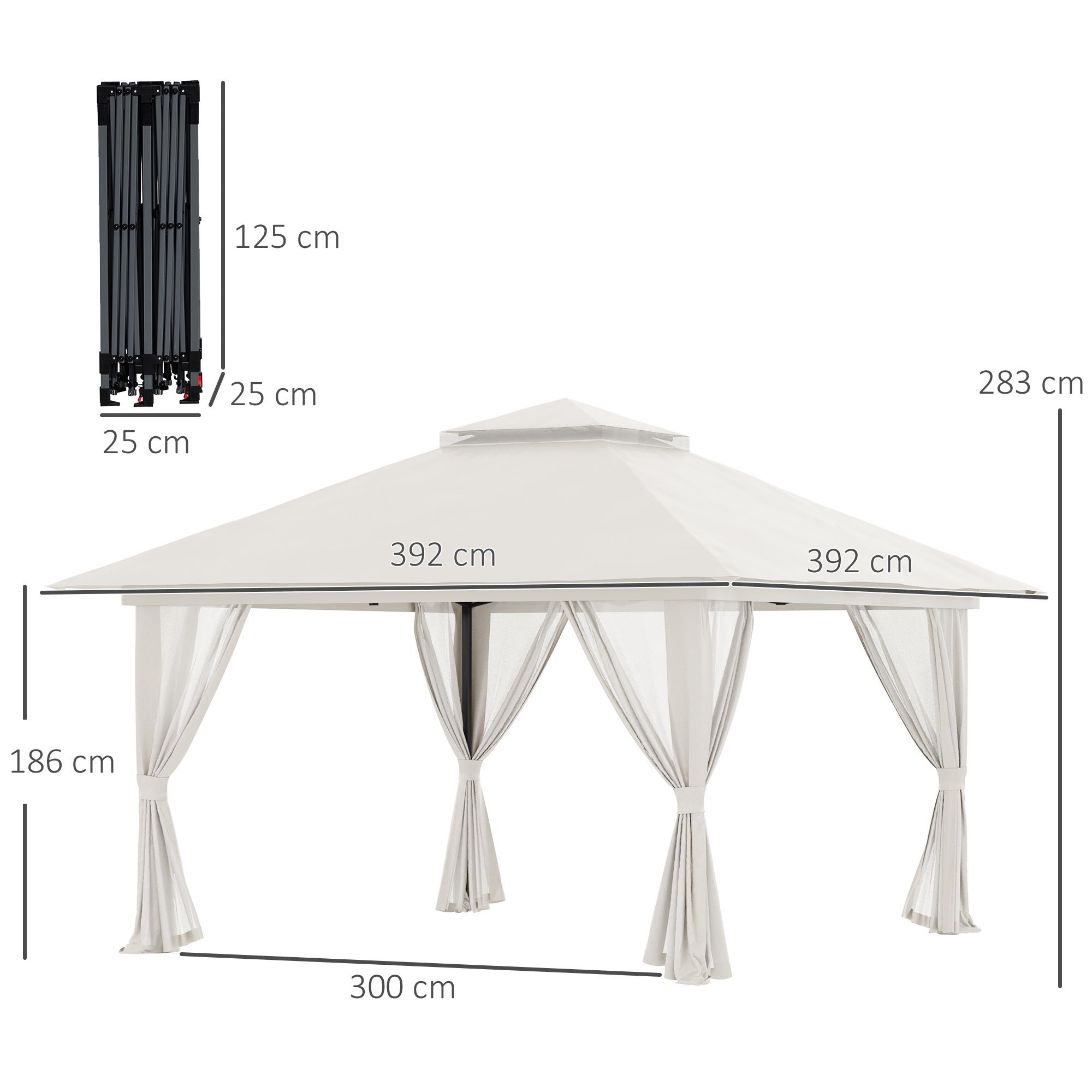 Outsunny 4x4m Adjustable Height Folding Gazebo with Mosquito Net and Bag, Metal and Oxford Fabric, Cream