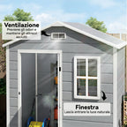 Outsunny Garden Shed, Plastic Storage Shed with Floor, Window, Lockable Door and Vents, Grey