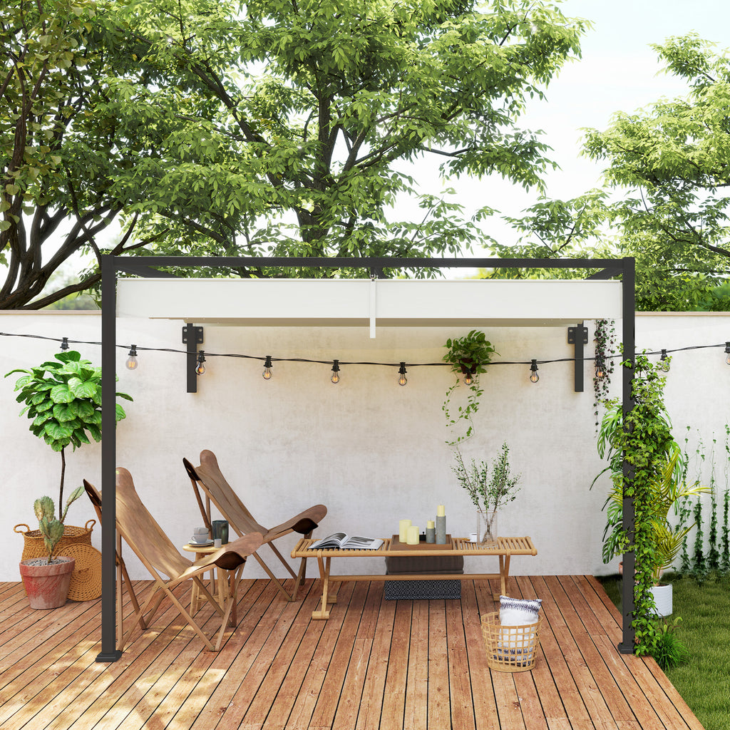 Outsunny Pergola Gazebo 3x2 m with Retractable Canopy and Drainage Holes in Steel and Polyester, Cream