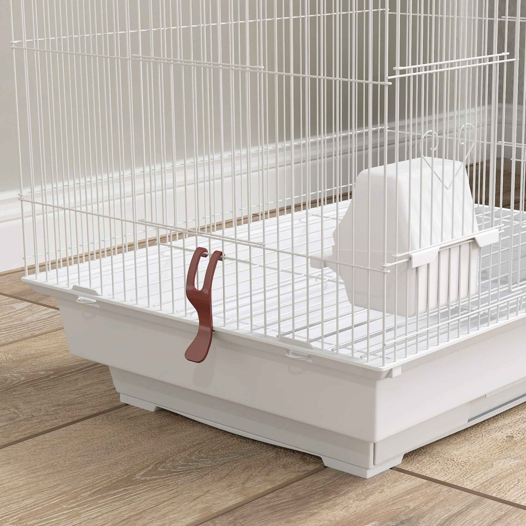 PawHut Bird Cage, Aviary with Handle and Doors, Cage with Swing, Bowls and Toys, 46x36x100 cm, White