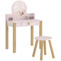 AIYAPLAY Girls' Dressing Table with Stool, Mirror, and Wooden Drawer, Ages 3-6, Pink