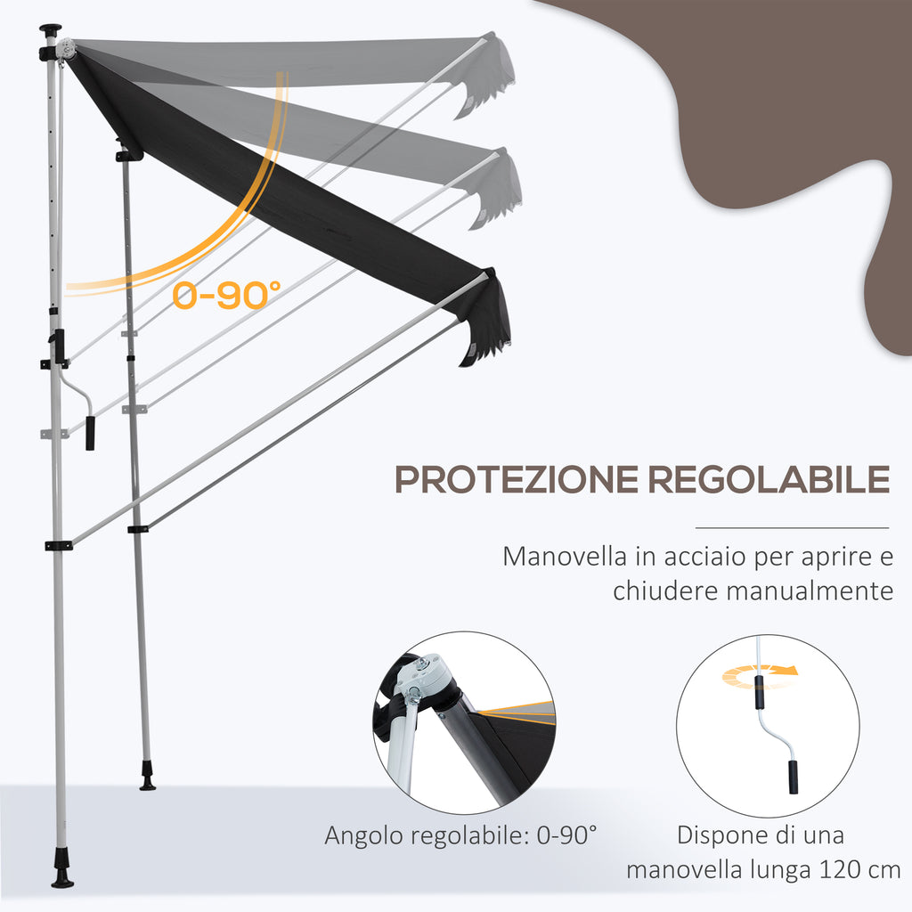 Outsunny 2x1.5m Outdoor Roller Awning with Crank, Adjustable Height and Angle, Grey