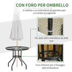 Outsunny Garden Table Round Coffee Table with Hole, 80cm, Black