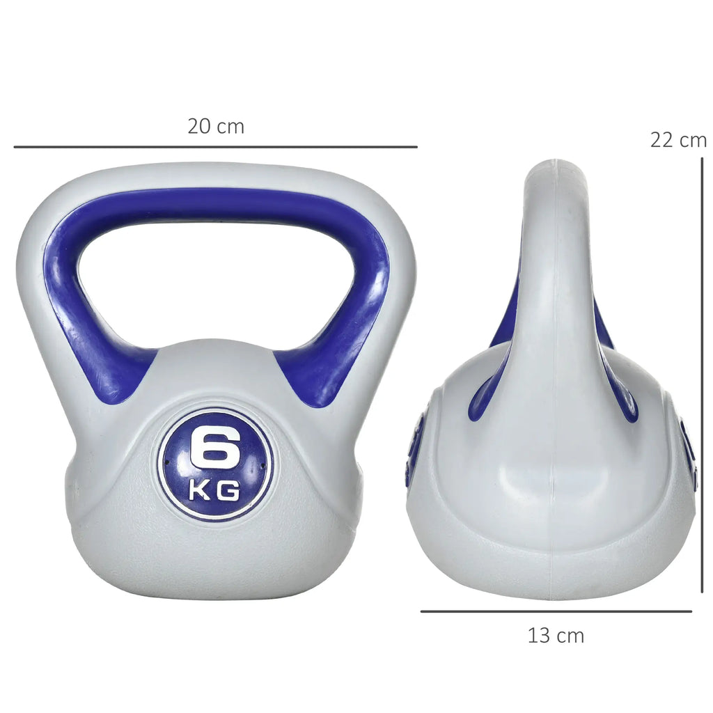 Kettlebell 6kg with Soft Coating and Flat Base in PU and Sand, 20x13x22cm, Purple - Borge' Group Limited