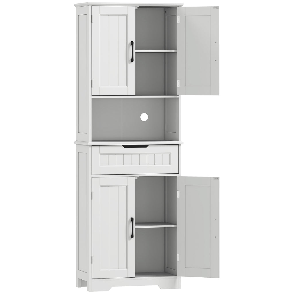 Kitchen Sideboard with 2 Cabinets and Drawer, Open Center Top and Adjustable Shelves, White