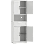 Kitchen Sideboard with 2 Cabinets and Drawer, Open Center Top and Adjustable Shelves, White