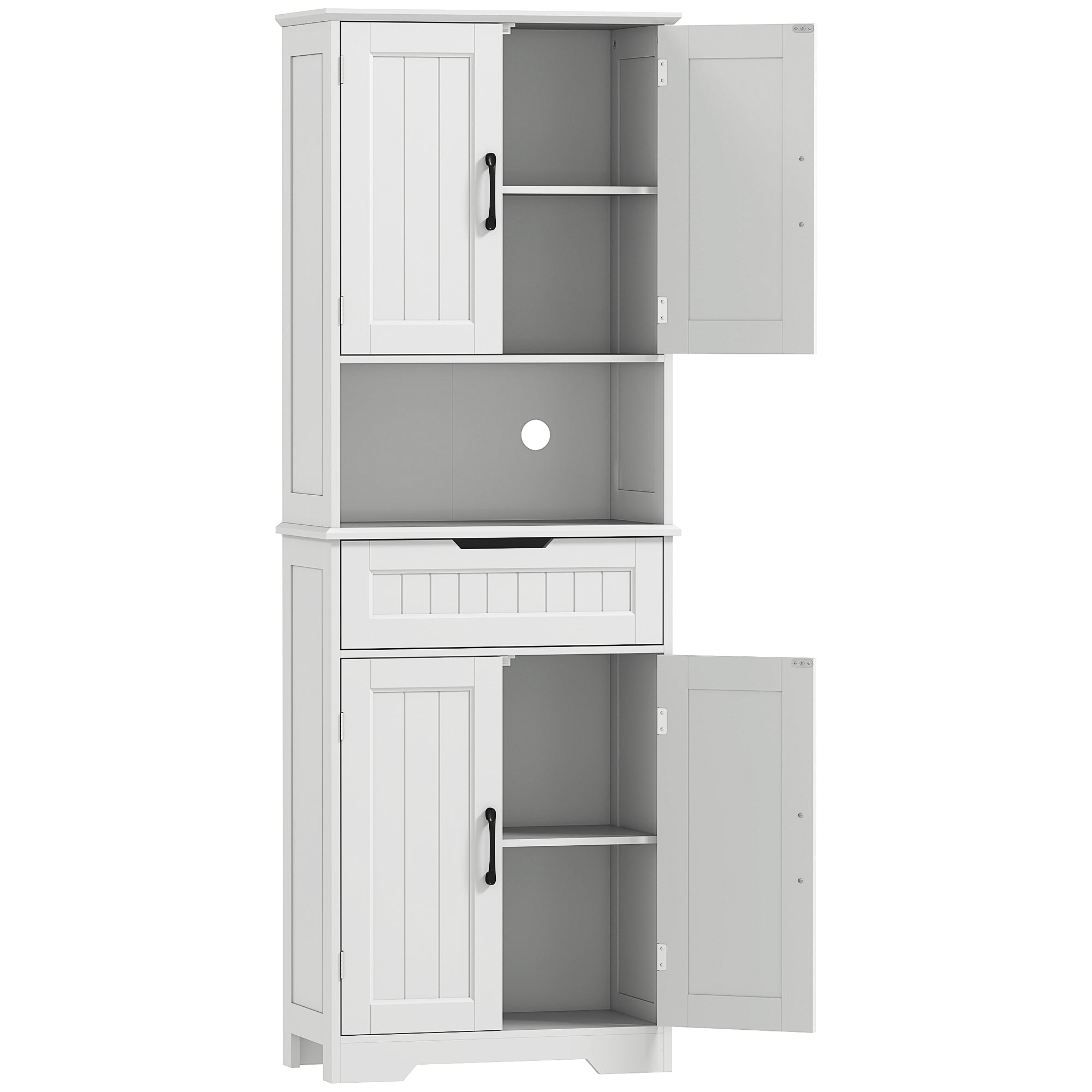 Kitchen Sideboard with 2 Cabinets and Drawer, Open Center Top and Adjustable Shelves, White
