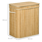 90L Foldable Laundry Basket with 2 Compartments, Bamboo Lid and Handles