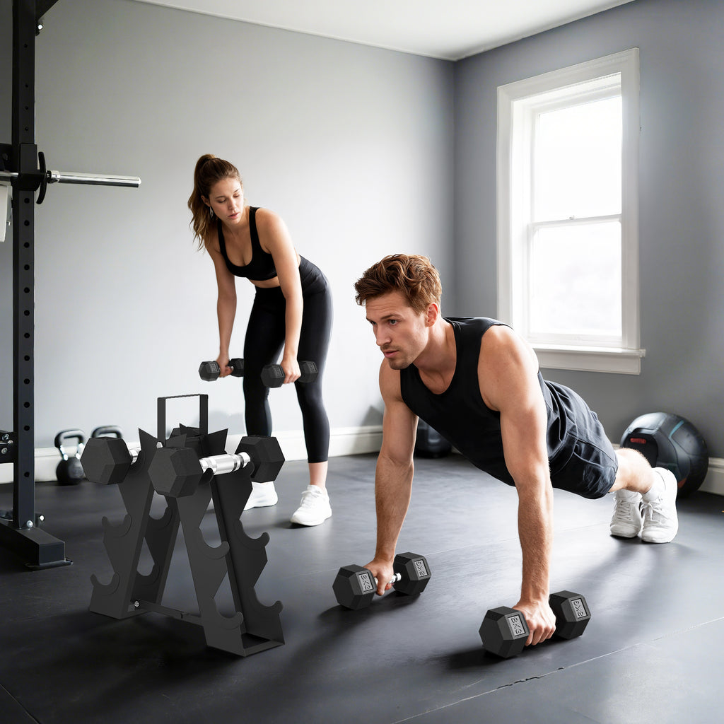 SPORTNOW Gym Dumbbell Set with Metal Stand and Non-Slip Grip, 2x2kg, 2x5kg, 2x8kg, Black