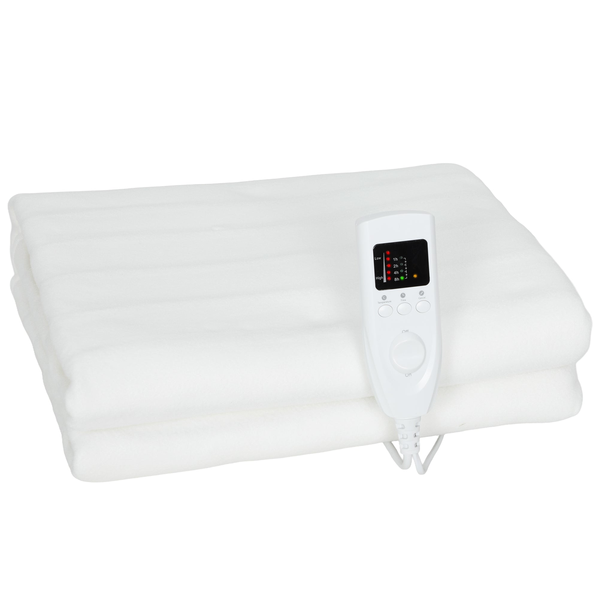 Electric Blanket 160x140 cm with 5 Heat Levels and 2 Independent Control Zones, in White Polyester