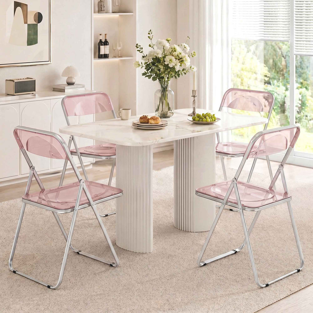 HOMCOM Set of 4 Clear Acrylic Folding Chairs, Pink