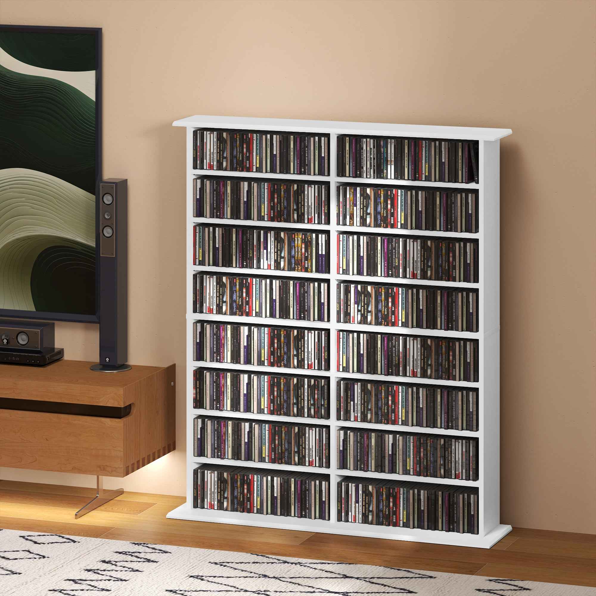 HOMCOM 16-Tier Modern Design Wooden CD Bookcase, 106.5x24x126.3 cm, White