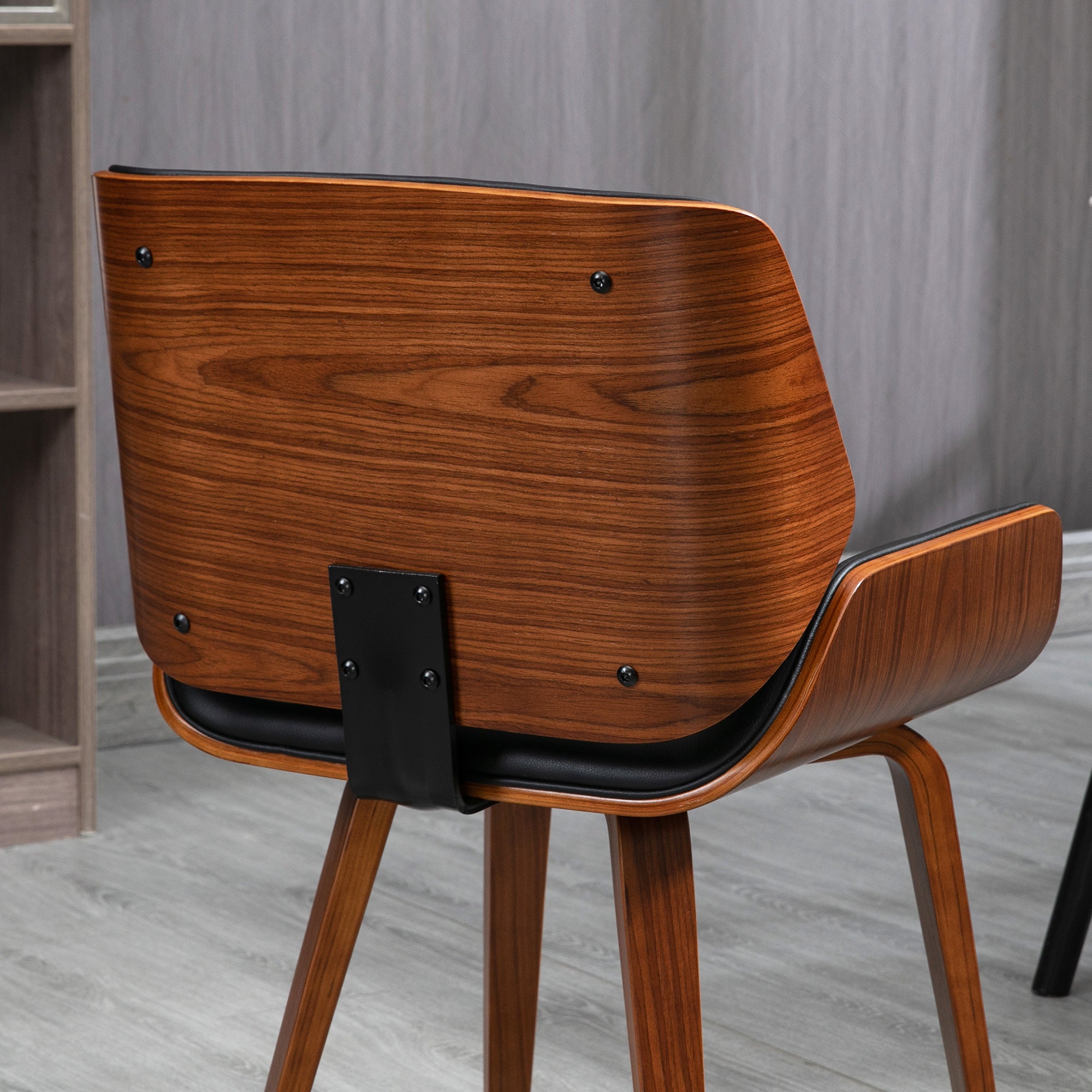 Set of 2 Vintage Style Dining Chairs Padded in Wood and PU Faux Leather, Black and Wood