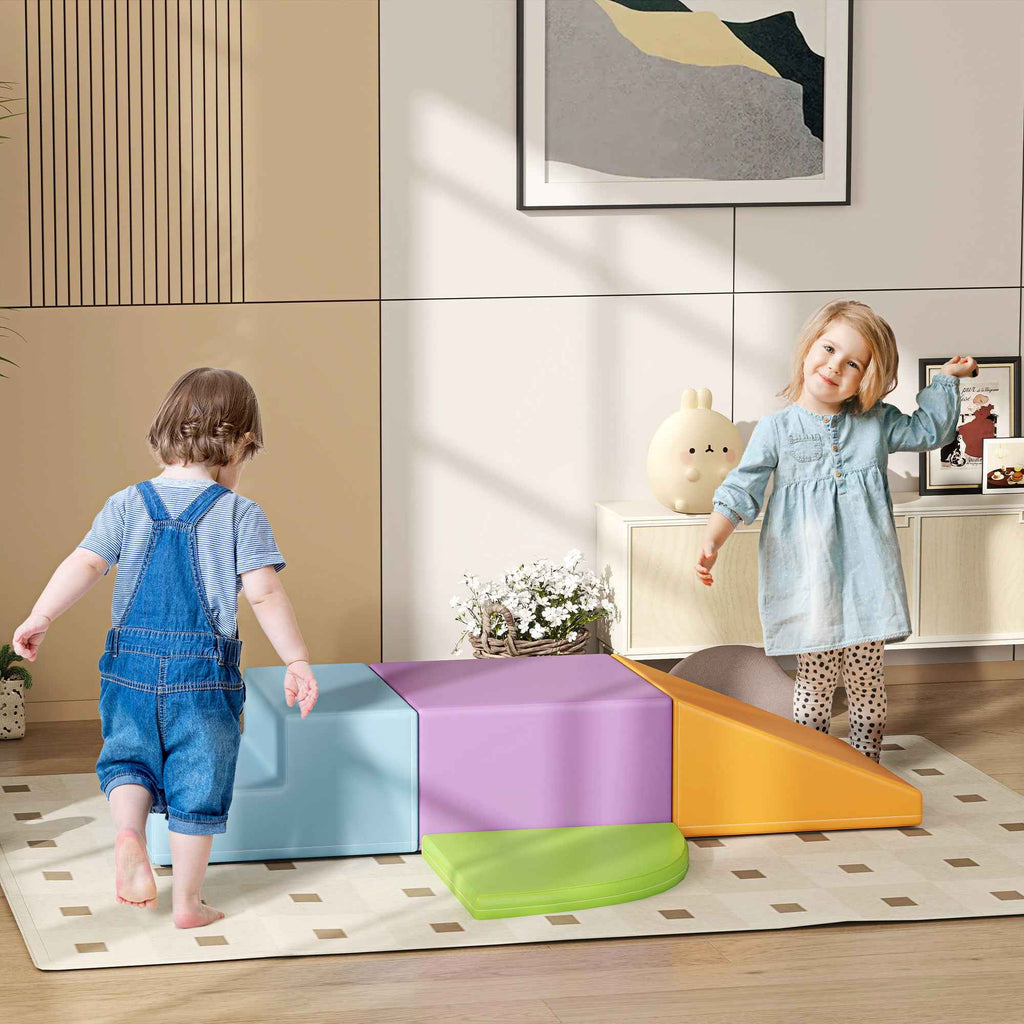 Set of 4 Soft Building Blocks for Kids Ages 1-3 Years, Foam and PU Leather, Climbing Toys, Multicolor