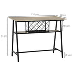 Industrial Bar Table for 10 Bottles in Chipboard and Steel, 120x60x91 cm, Black and Wood Color