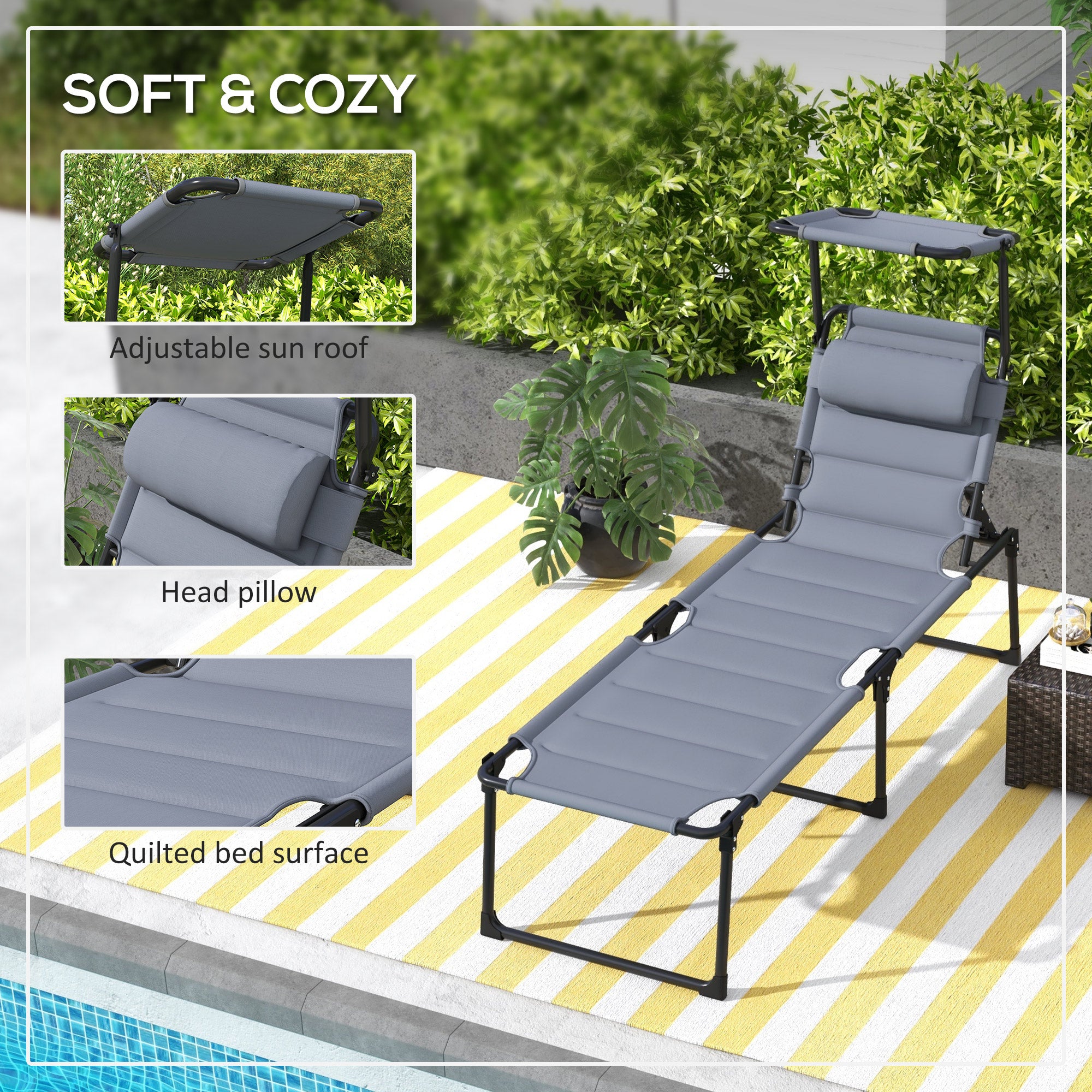 Outsunny set 2 reclining sunburns adjustable height, 70x201.5x45 cm, gray black - Borgè