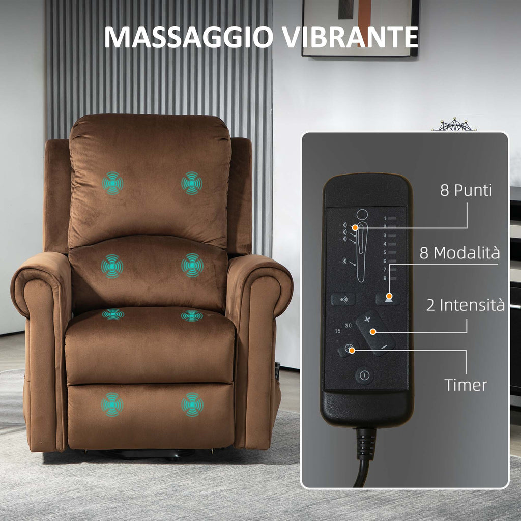 135° Reclining Lift Massage Chair with Remote Control, 88x92x106 cm, Dark Brown