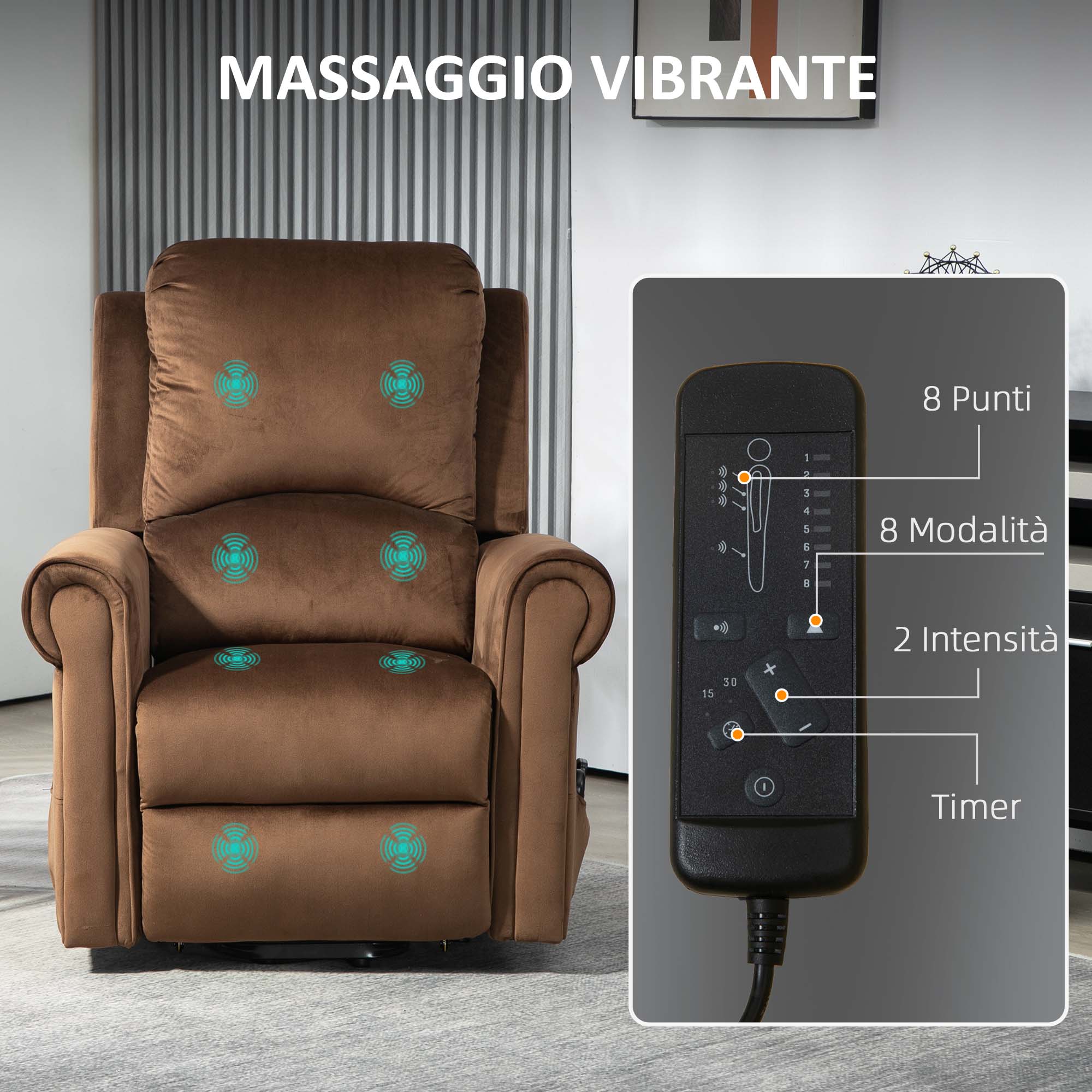 135° Reclining Lift Massage Chair with Remote Control, 88x92x106 cm, Dark Brown