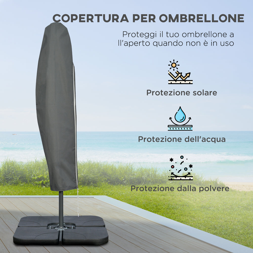 Decentralized Umbrella with 6 Ribs with Crank and Cross Base, in Metal and Polyester, Ø292x247 cm, Beige