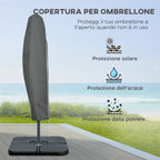 Decentralized Umbrella with 6 Ribs with Crank and Cross Base, in Metal and Polyester, Ø292x247 cm, Beige