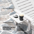 Outsunny Set of 2 Adjustable Garden Loungers with Table and Armrests, in Polypropylene, 79x158x88 cm, White