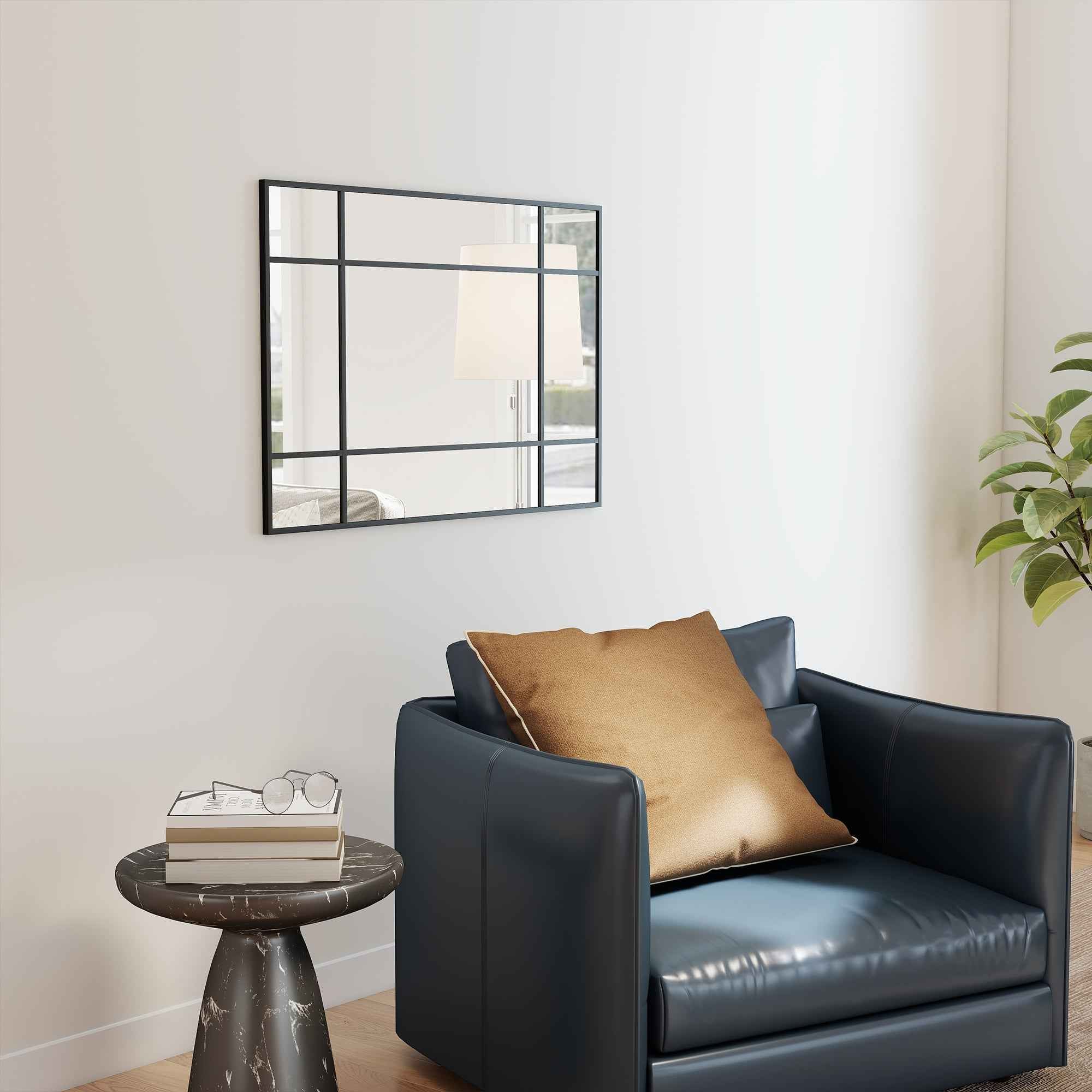 HOMCOM Window Style Wall Mirror with Vertical and Horizontal Mounting, 90x60 cm, Black