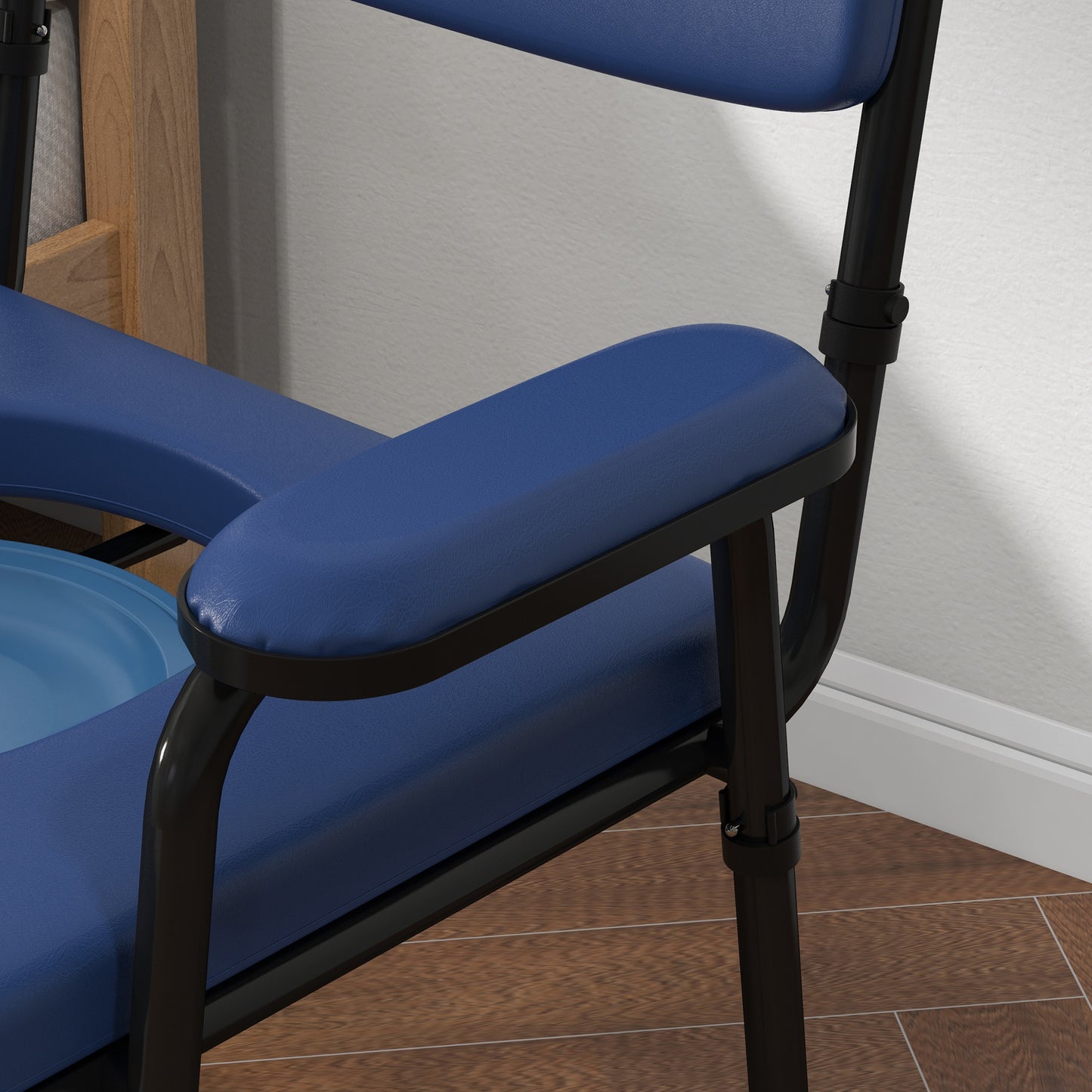 5 in 1 Comfortable Chair for the Elderly and Disabled for WC and Shower, Adjustable Height and Removable Bucket, Blue