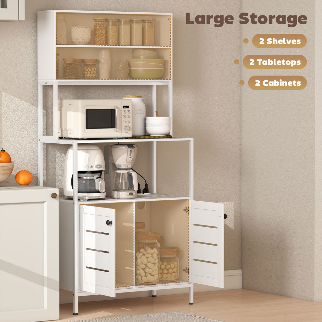 Mobile Pantry with Shelves, Cabinets and 2 Charging Sockets, in Wood and Steel, 80x42x171 cm, White