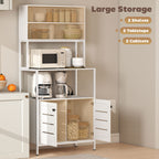 Mobile Pantry with Shelves, Cabinets and 2 Charging Sockets, in Wood and Steel, 80x42x171 cm, White