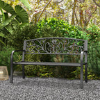 Metal Garden Bench with Decorated Backrest, 127x60x87cm - Black