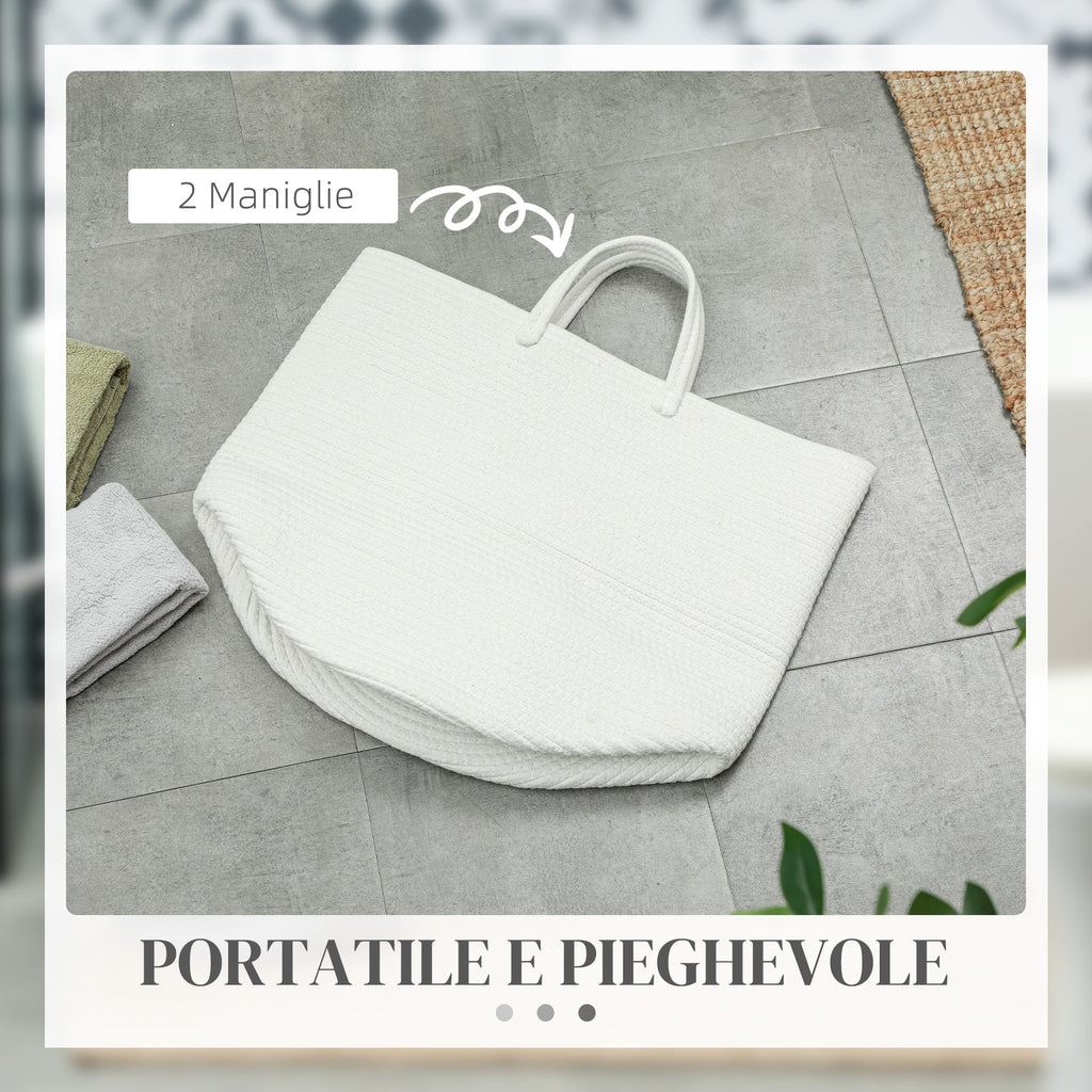 Portable and Foldable 36L Laundry Basket with Natural Cotton Handles, Ø38x45 cm, Cream