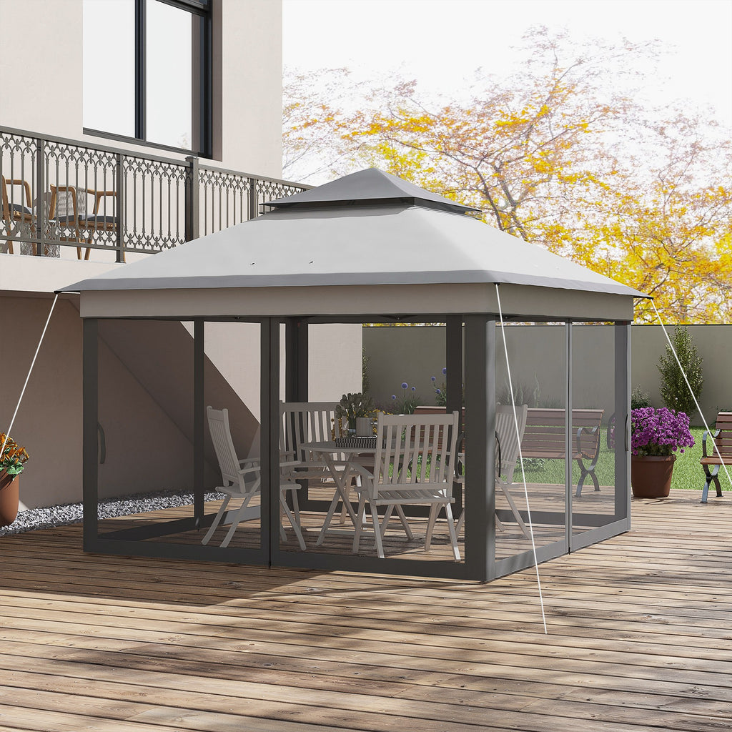 Gazebo with Mosquito Nets Adjustable on 3 Levels, in Steel and Oxford Fabric, 326x326x272 cm, Light and Dark Grey