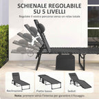 Outsunny Folding Garden Lounger with 5-Position Reclining Backrest and Cushion, 185x58x30cm, Black