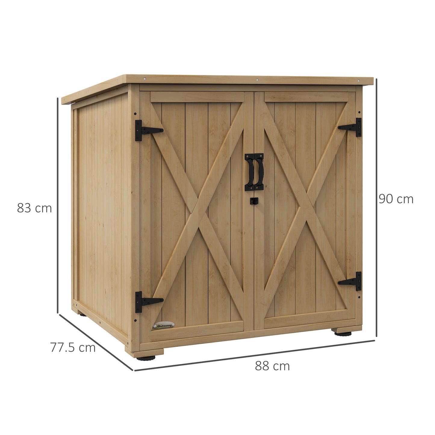 Outdoor Cabinet with Adjustable Internal Shelf and Sloping Roof, in Fir Wood, 77.5x88x90 cm