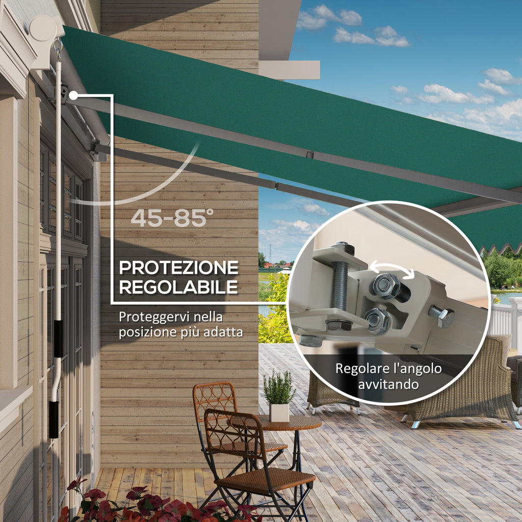 4x2.5m Hand Cranked Metal and Aluminum Outdoor Awning, Dark Green