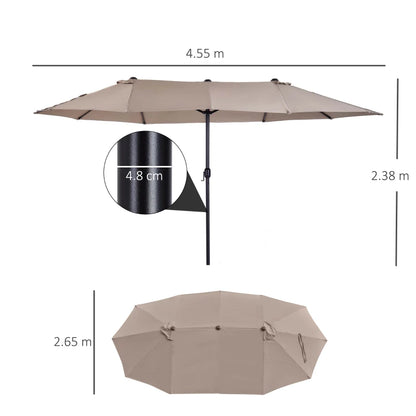 Coffee Double Garden Umbrella with crank opening, steel and polyester, 460x270x240 cm