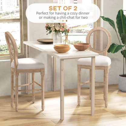 Homcom Set 2 bar stools with back, cushions and footrests, in wood and polyester, 48x56x118 cm, cream - Borgè